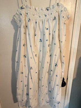 H&M White Off-Shoulder Dress with Blue Floral Print